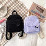 Women Corduroy Backpack Teenager Girl Winter Small School Bag