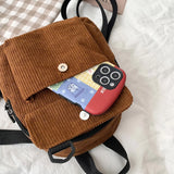 Women Corduroy Backpack Teenager Girl Winter Small School Bag
