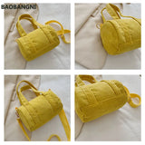 Women Corduroy Barrel Shaped Bag Canvas Handbag Zipper Shoulder Crossbody Bags