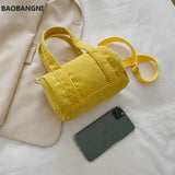 Women Corduroy Barrel Shaped Bag Canvas Handbag Zipper Shoulder Crossbody Bags