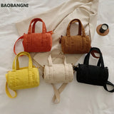 Women Corduroy Barrel Shaped Bag Canvas Handbag Zipper Shoulder Crossbody Bags