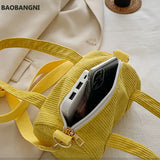 Women Corduroy Barrel Shaped Bag Canvas Handbag Zipper Shoulder Crossbody Bags