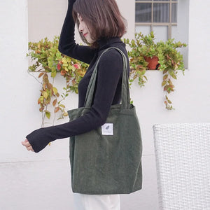 Women Corduroy Canvas Tote Handbag Casual Shopping Bag