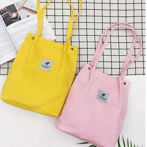 Women Corduroy Shopping Bag Canvas Shoulder Handbag Foldable Eco Tote