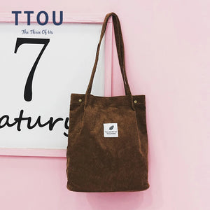 Corduroy Shopping Bag Canvas Shoulder Bag