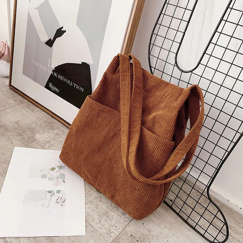 Corduroy Shopping Bag Female Canvas Cloth Shoulder Bag