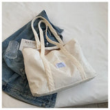 Corduroy Shopping Bag Canvas Shoulder Storage Handbag Large Tote