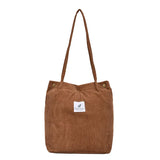 Corduroy Shopping Tote Bag Canvas Shoulder Handbag Eco Friendly Foldable Grocery
