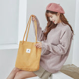 Corduroy Shopping Tote Bag Canvas Shoulder Handbag Eco Friendly Foldable Grocery