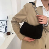 Corduroy Shoulder Bag Women Chain Handbag Winter Tote Thick Cotton Cloth