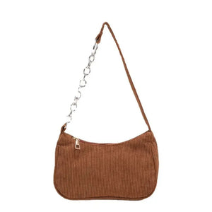 Corduroy Shoulder Bag Women Chain Handbag Winter Tote Thick Cotton Cloth