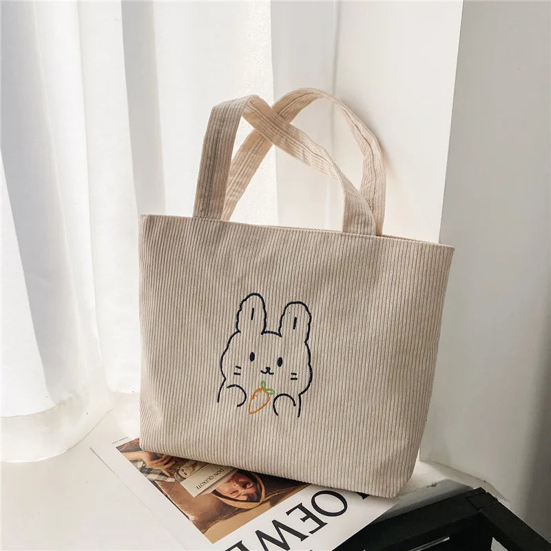 Women Corduroy Shoulder Bag Casual Canvas Tote Soft Crossbody Bags