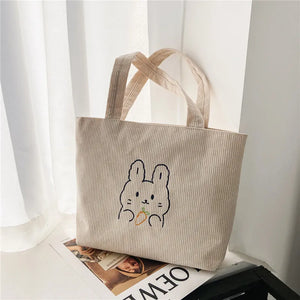 Women Corduroy Shoulder Bag Casual Canvas Tote Soft Crossbody Bags