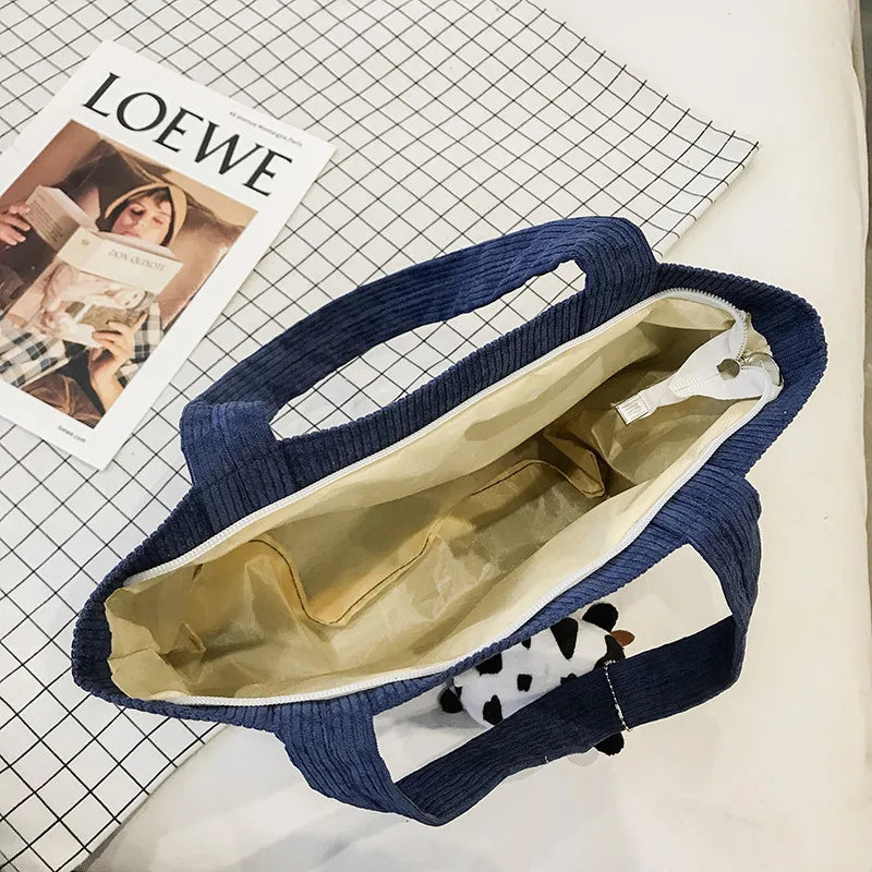 Women Corduroy Shoulder Bag Casual Canvas Tote Soft Crossbody Bags