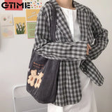 Embroidered Striped Canvas Handbag Eco Tote Soft Shopping Bag for Ladies