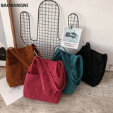 Women Corduroy Shoulder Bag Large Capacity Canvas Shopper Messenger Bags