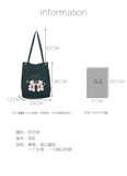 Lucky Bears Embroidery Shoulder Bag Soft Canvas Handbag Eco Tote for Women