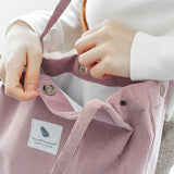 Corduroy Shoulder Bag Reusable Tote Soft Handbag with Button