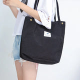 Corduroy Shoulder Bag Reusable Tote Soft Handbag with Button