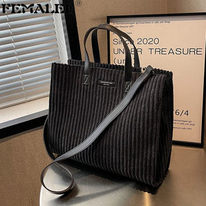 Women Corduroy Shoulder Bag Large Casual Tote Handbag