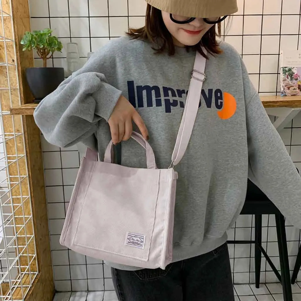 Corduroy Shoulder Bag Small Canvas Handbag Tote Female Crossbody Bag