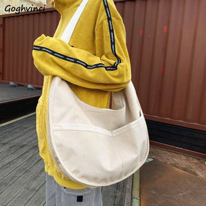 Vintage Corduroy Shoulder Bag Crossbody Half Moon Handbag