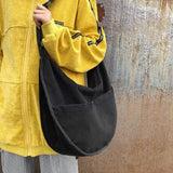 Vintage Corduroy Shoulder Bag Crossbody Half Moon Handbag