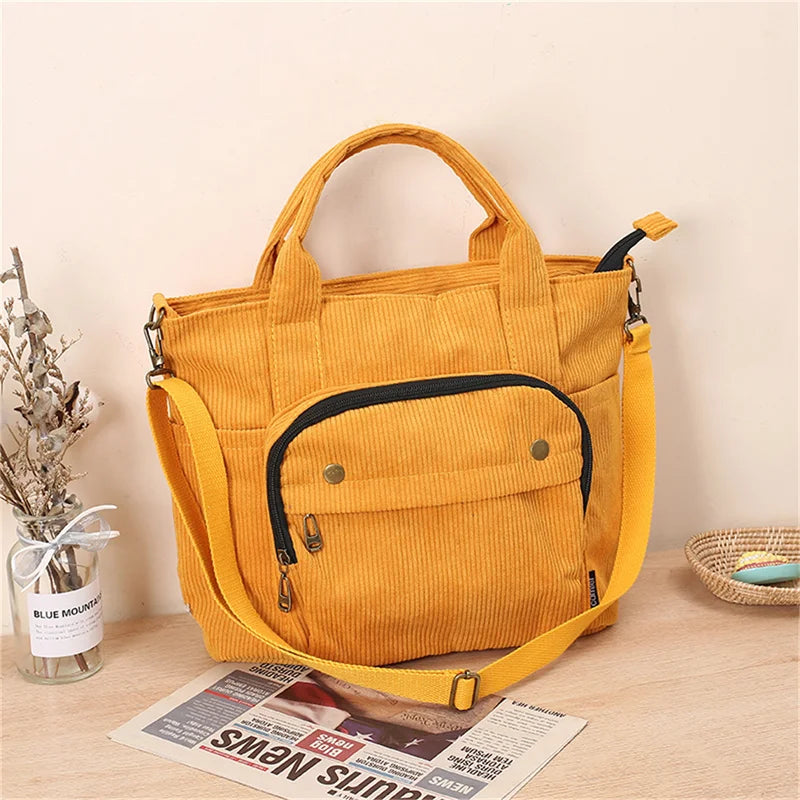 Corduroy Crossbody Bag Casual Tote Zip Canvas Shoulder Women