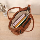 Corduroy Crossbody Bag Casual Tote Zip Canvas Shoulder Women