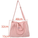 Women Corduroy Shoulder Bags Striped Fabric Handbags Zip Tote Canvas Crossbody B