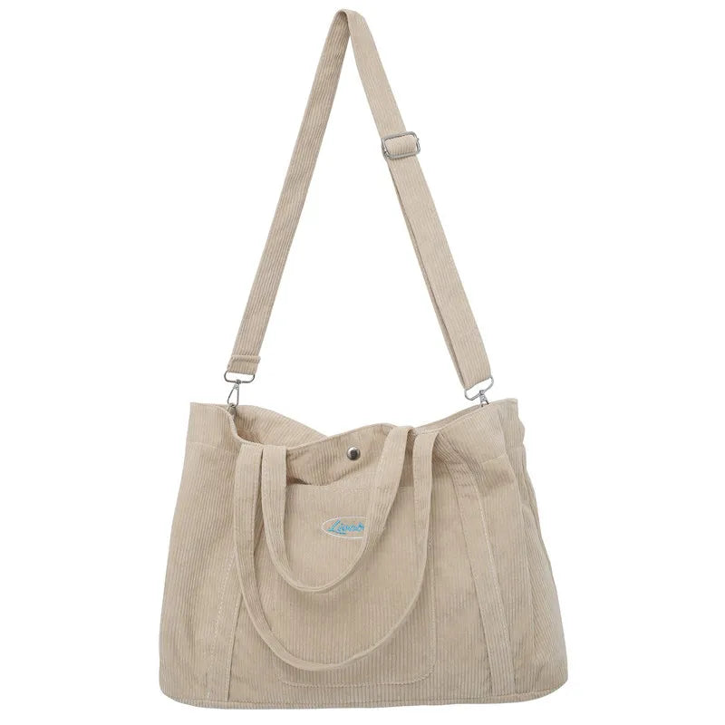 Women Corduroy Shoulder Bags Striped Fabric Handbags Zip Tote Canvas Crossbody B