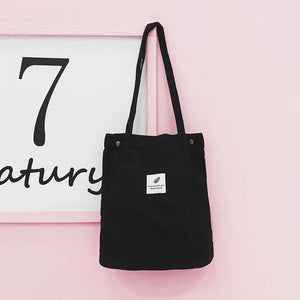 Corduroy Shoulder Shopping Bag Button Eco Organizer
