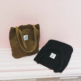 Corduroy Shoulder Shopping Bag Button Eco Organizer