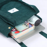 Corduroy Shoulder Shopping Bag Reusable Tote with Button Eco Organizer