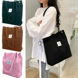 Corduroy Shoulder Shopping Bag Reusable Tote with Button Eco Organizer