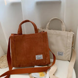 Corduroy Shoulder Tote Bag Vegan Zipper Small Canvas Crossbody Handbag