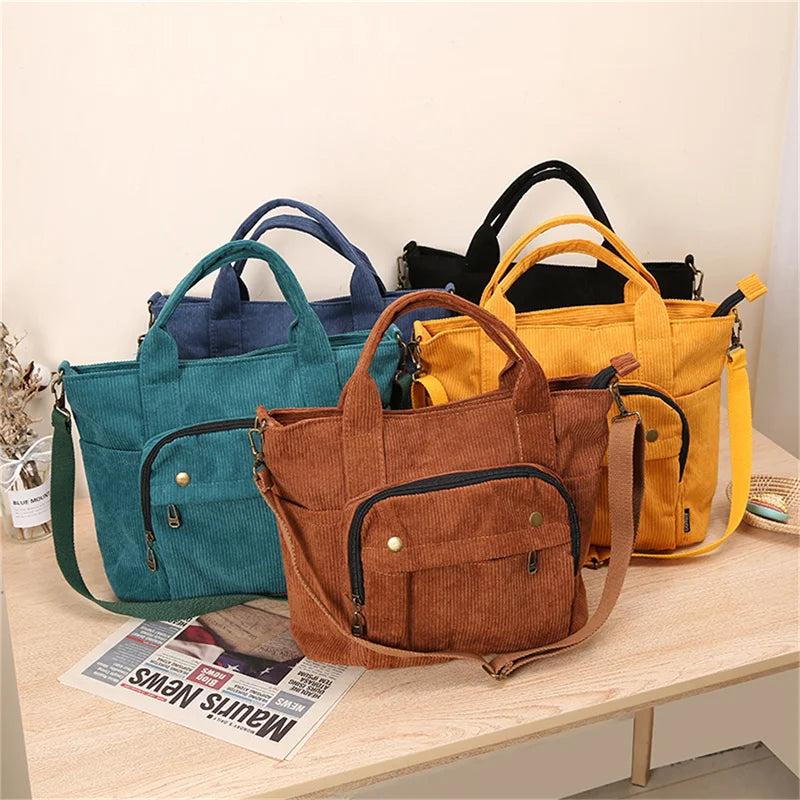 Corduroy Shoulder Tote Casual Handbag Canvas Messenger Bag
