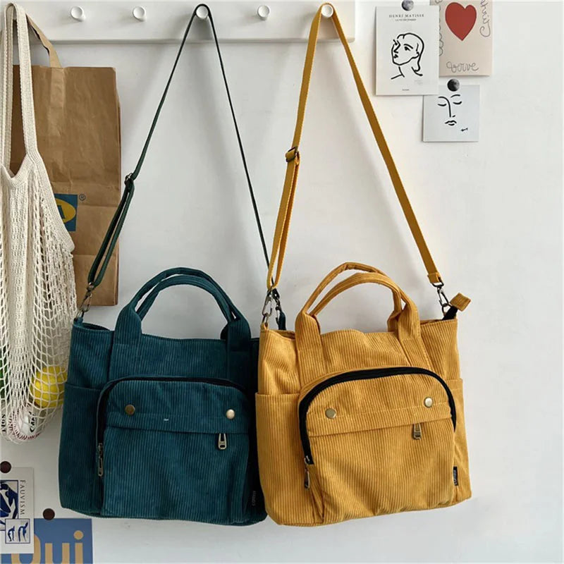 Corduroy Shoulder Tote Casual Handbag Canvas Messenger Bag