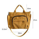 Women Corduroy Shoulder Tote Casual Handbag Canvas Zipper Crossbody Bag