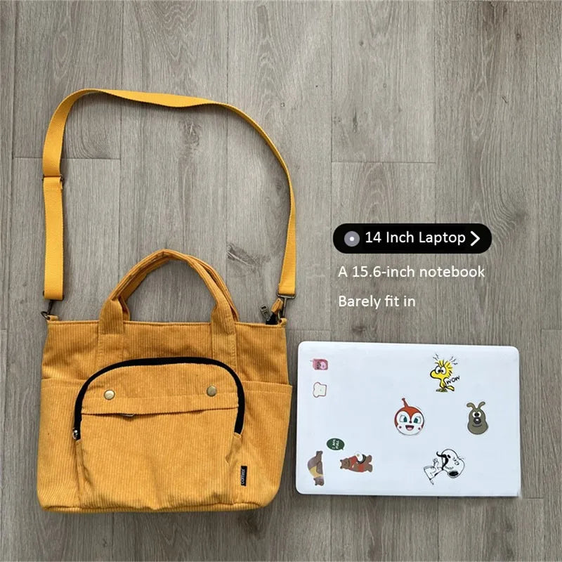 Women Corduroy Shoulder Tote Casual Handbag Canvas Zipper Crossbody Bag