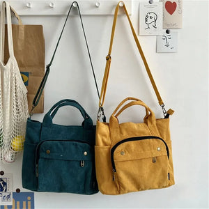 Women Corduroy Shoulder Tote Casual Handbag Canvas Zipper Crossbody Bag