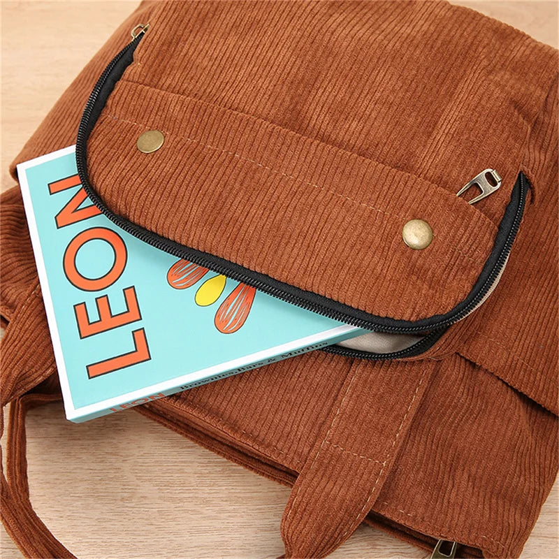 Corduroy Shoulder Tote Casual Handbag Canvas Messenger Bag