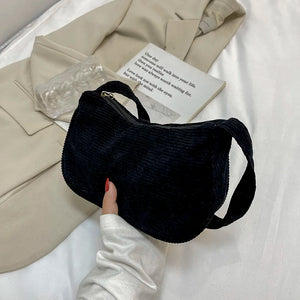 Women Corduroy Solid Shoulder Underarm Bag Ladies Casual Small Purse