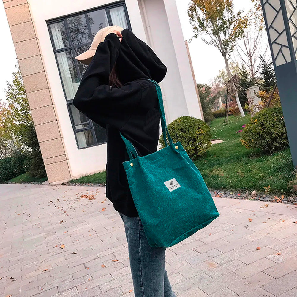 Women Corduroy Tote Bag Casual Solid Shoulder Bag High Capacity Ladies