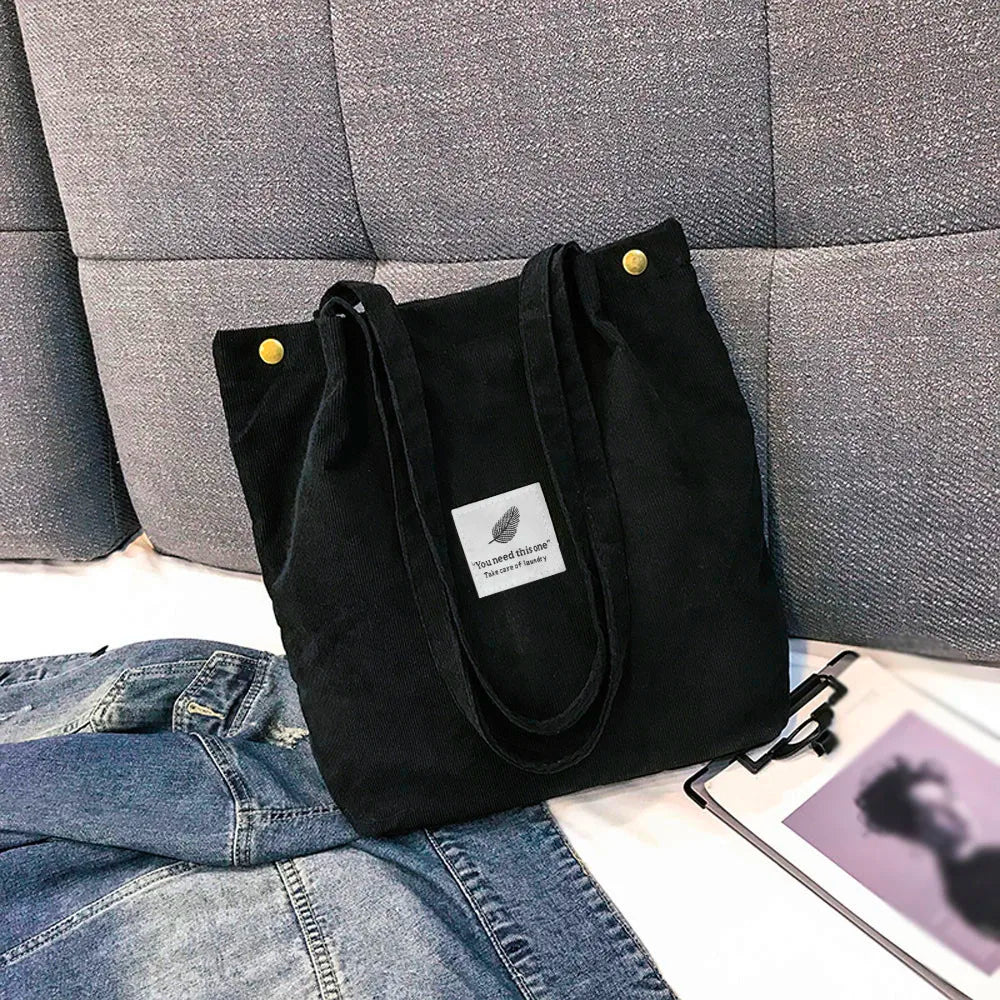Women Corduroy Tote Bag Casual Solid Shoulder Bag High Capacity Ladies