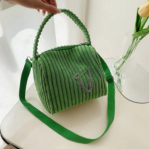 Corduroy Small Shoulder Bag for Women Vintage Style