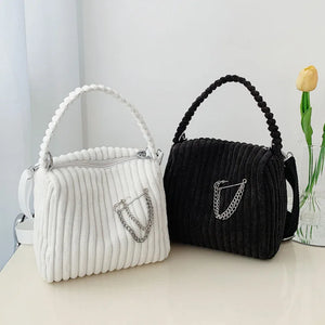 Corduroy Small Shoulder Bag for Women Vintage Style