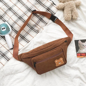 Corduroy Women's Waist Chest Bag Zipper Holder