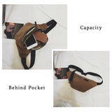Women Waist Bag Corduroy Canvas Fanny Pack Brown Money Phone Chest