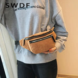 Women Corduroy Waist Bag Ladies Canvas Fanny Pack Brown Phone Chest Banana Bag